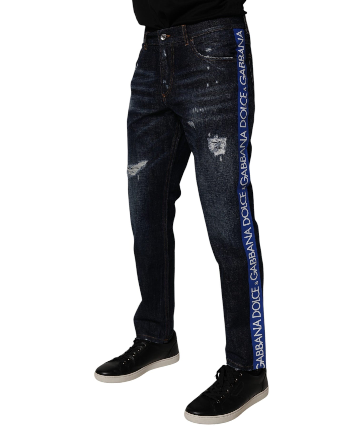 Dolce &amp; Gabbana – Dunkelblaue Skinny-Jeans aus zerfetzter Baumwolle