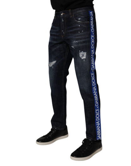 Dolce &amp; Gabbana – Dunkelblaue Skinny-Jeans aus zerfetzter Baumwolle
