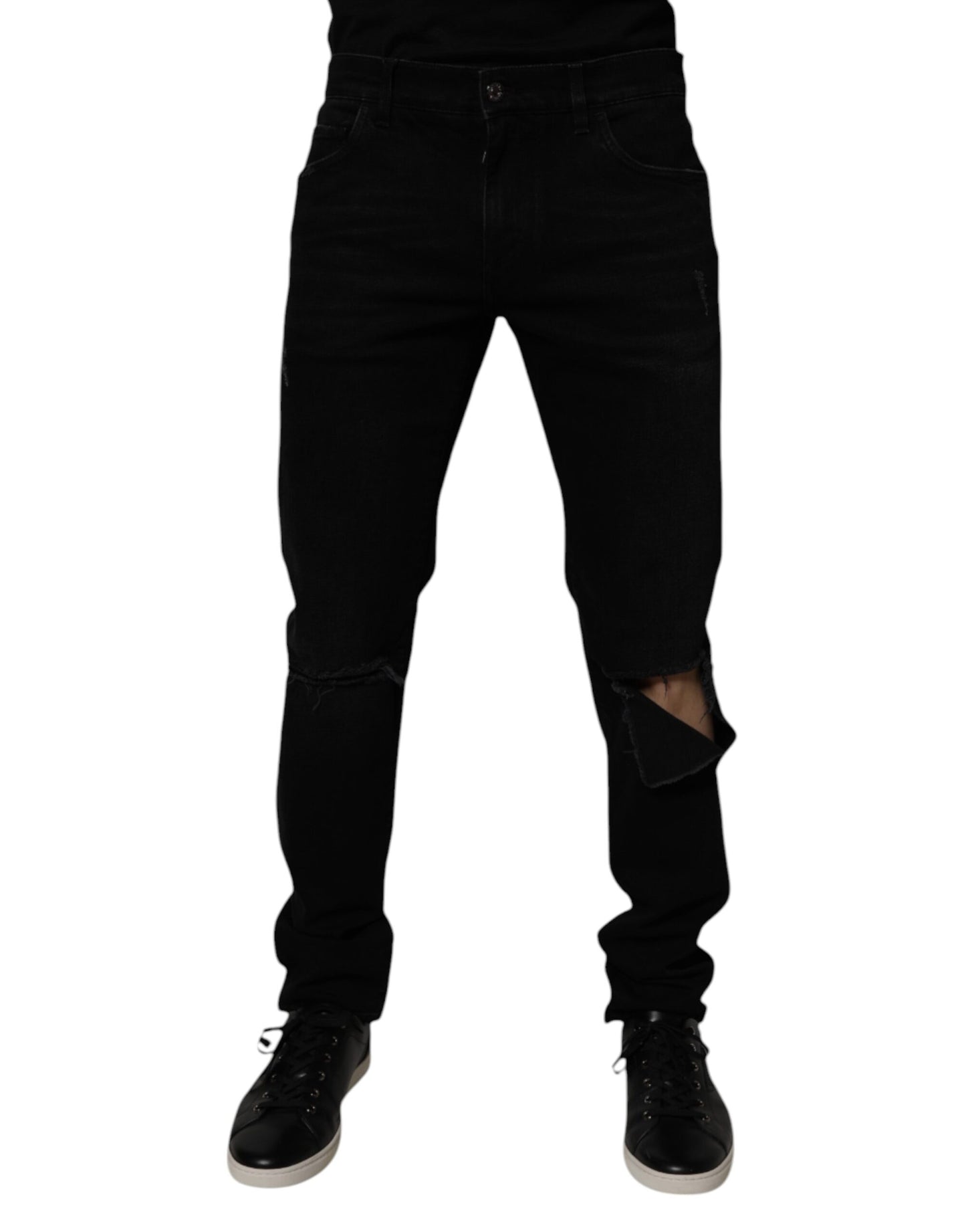 Dolce &amp; Gabbana – Schwarze, zerfetzte Skinny-Jeans aus Baumwolle für Herren
