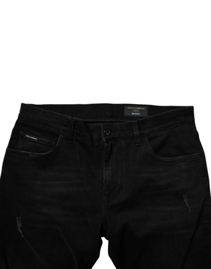 Dolce &amp; Gabbana – Schwarze, zerfetzte Skinny-Jeans aus Baumwolle für Herren
