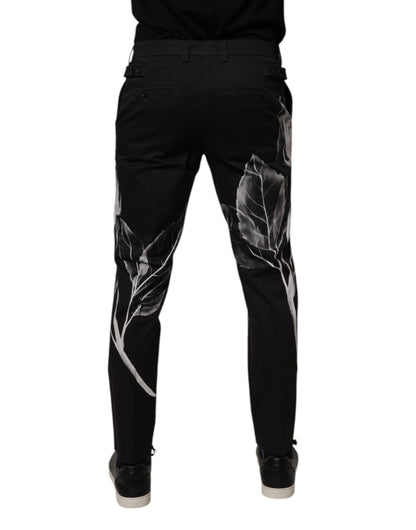 Dolce & Gabbana Black Cotton Floral Skinny Dress Pants