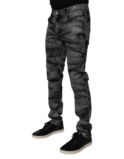 Dolce & Gabbana Gray Tie Dye Cotton Skinny Men Denim Jeans