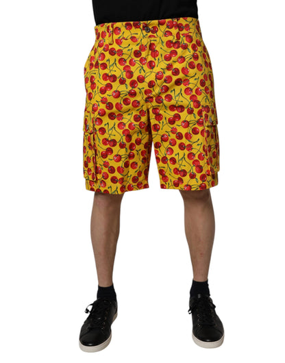 Dolce &amp; Gabbana – Bermudashorts aus Baumwolle mit gelbem Kirschdruck