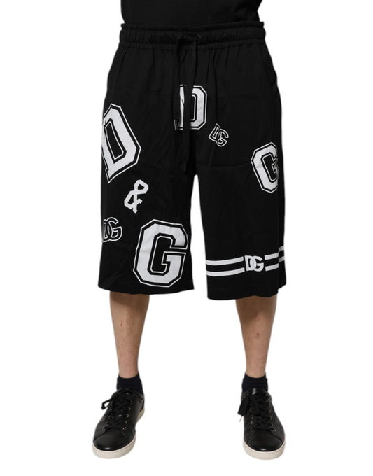 Dolce &amp; Gabbana – Schwarze Bermuda-Sweatshorts aus Baumwolle mit Logo