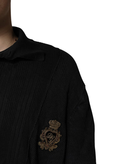 Dolce &amp; Gabbana Schwarzer Pullover aus Seide mit Knöpfen und Wappen
