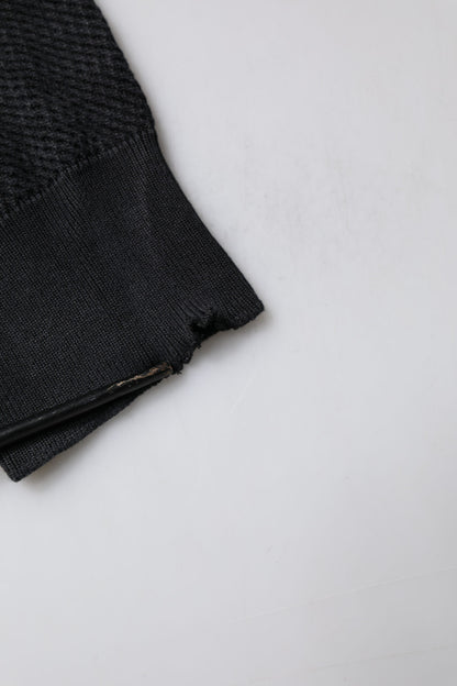 Dolce &amp; Gabbana Schwarzer Pullover aus Seide mit Knöpfen und Wappen