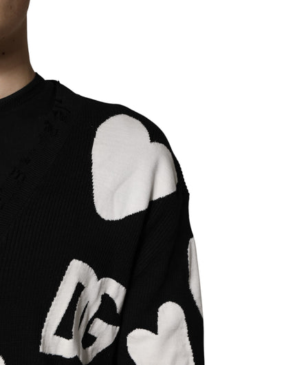 Dolce &amp; Gabbana – Pullover aus Seide mit Rundhalsausschnitt und schwarzen Herzen