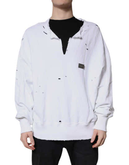 Dolce & Gabbana White Cotton Men Pullover Sweatshirt Sweater