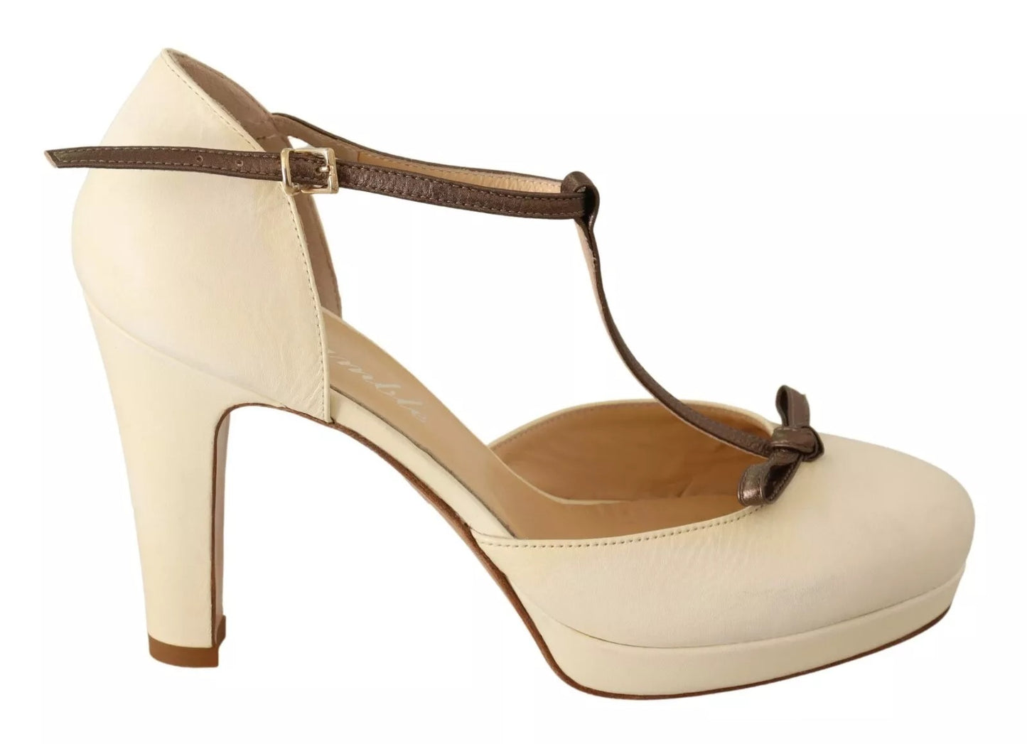SERGIO LEVANTESI Beige T-Riemen Blockabsatz Pumps Lederschuhe
