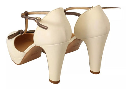 SERGIO LEVANTESI Beige T-Riemen Blockabsatz Pumps Lederschuhe