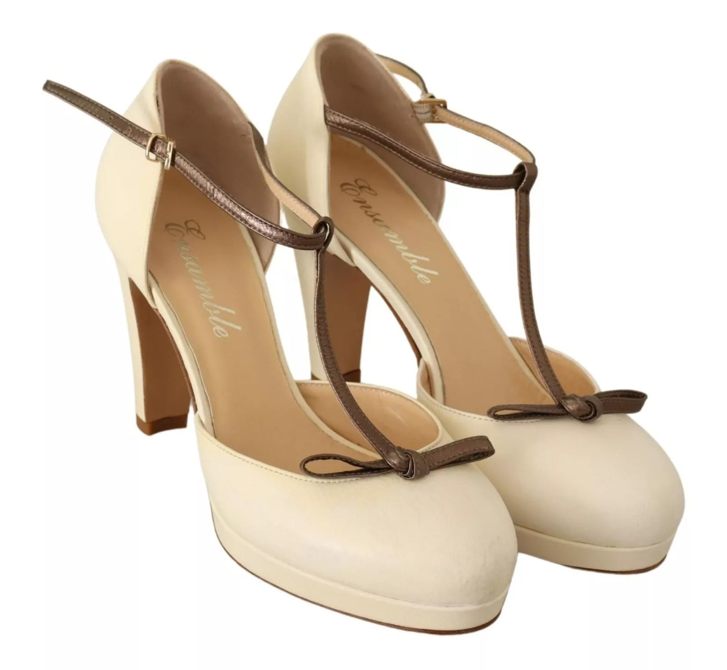 SERGIO LEVANTESI Beige T-Riemen Blockabsatz Pumps Lederschuhe
