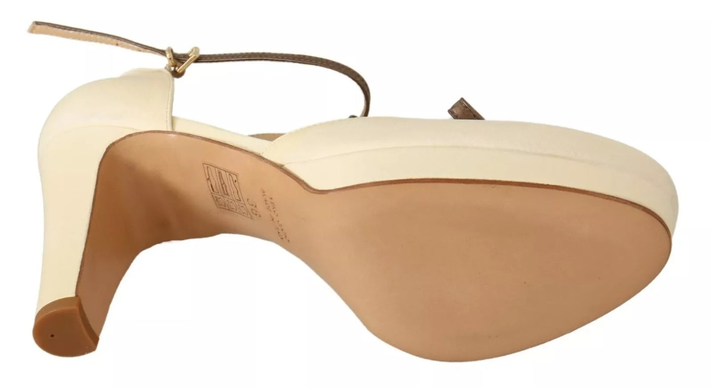 SERGIO LEVANTESI Beige T-Riemen Blockabsatz Pumps Lederschuhe