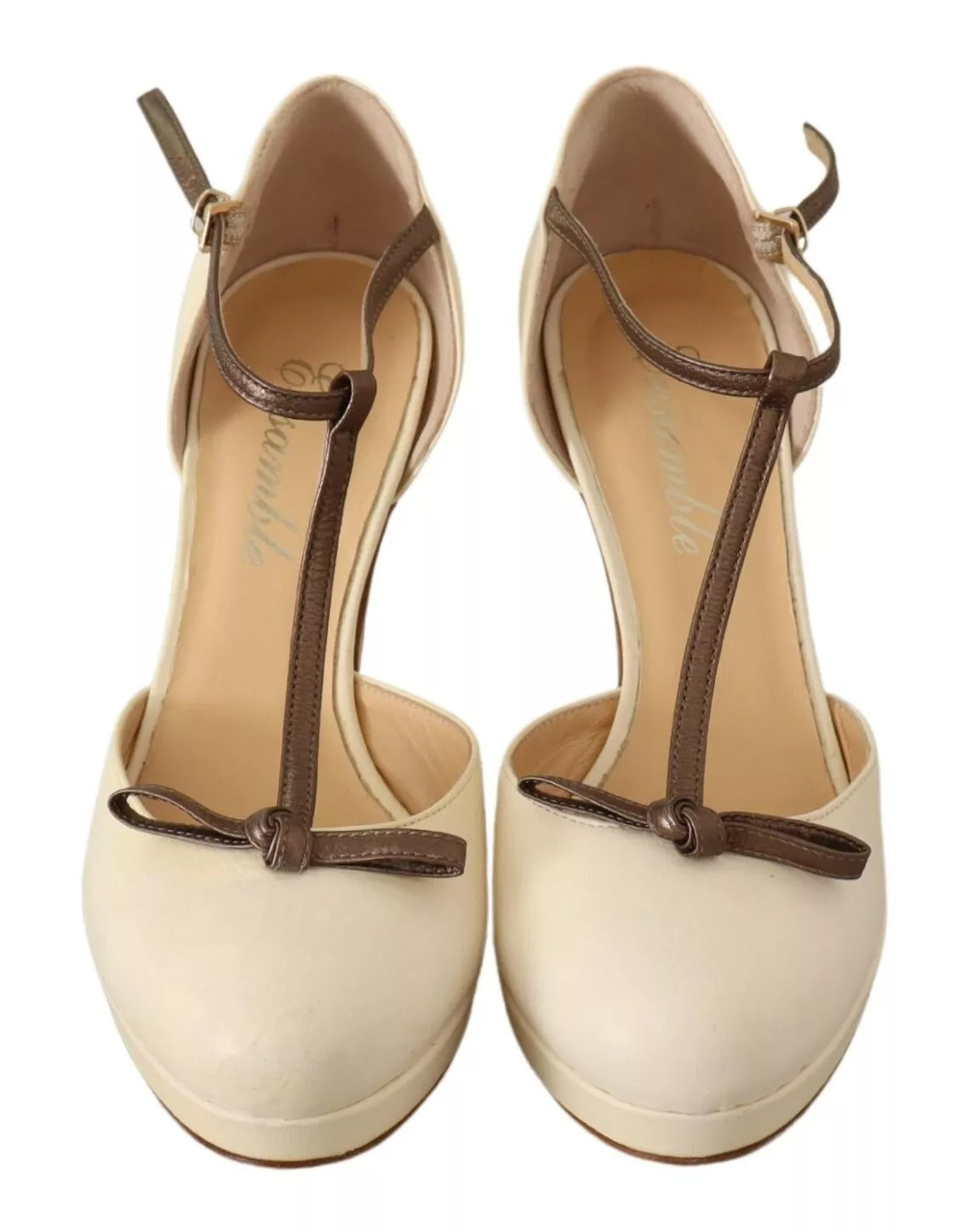 SERGIO LEVANTESI Beige T-Riemen Blockabsatz Pumps Lederschuhe