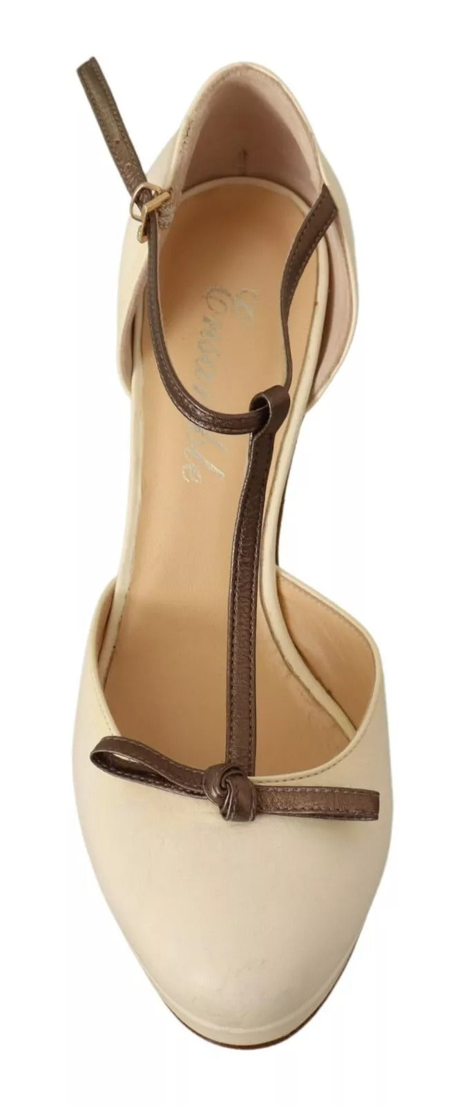 SERGIO LEVANTESI Beige T-Riemen Blockabsatz Pumps Lederschuhe
