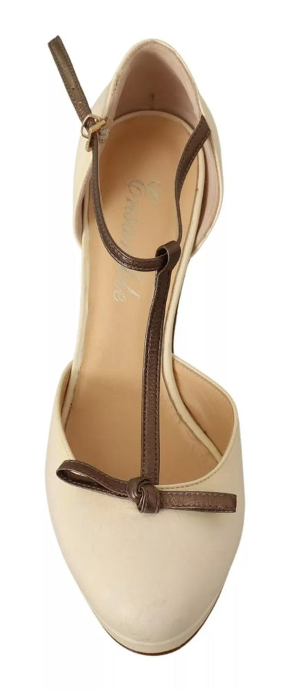 SERGIO LEVANTESI Beige T-Riemen Blockabsatz Pumps Lederschuhe