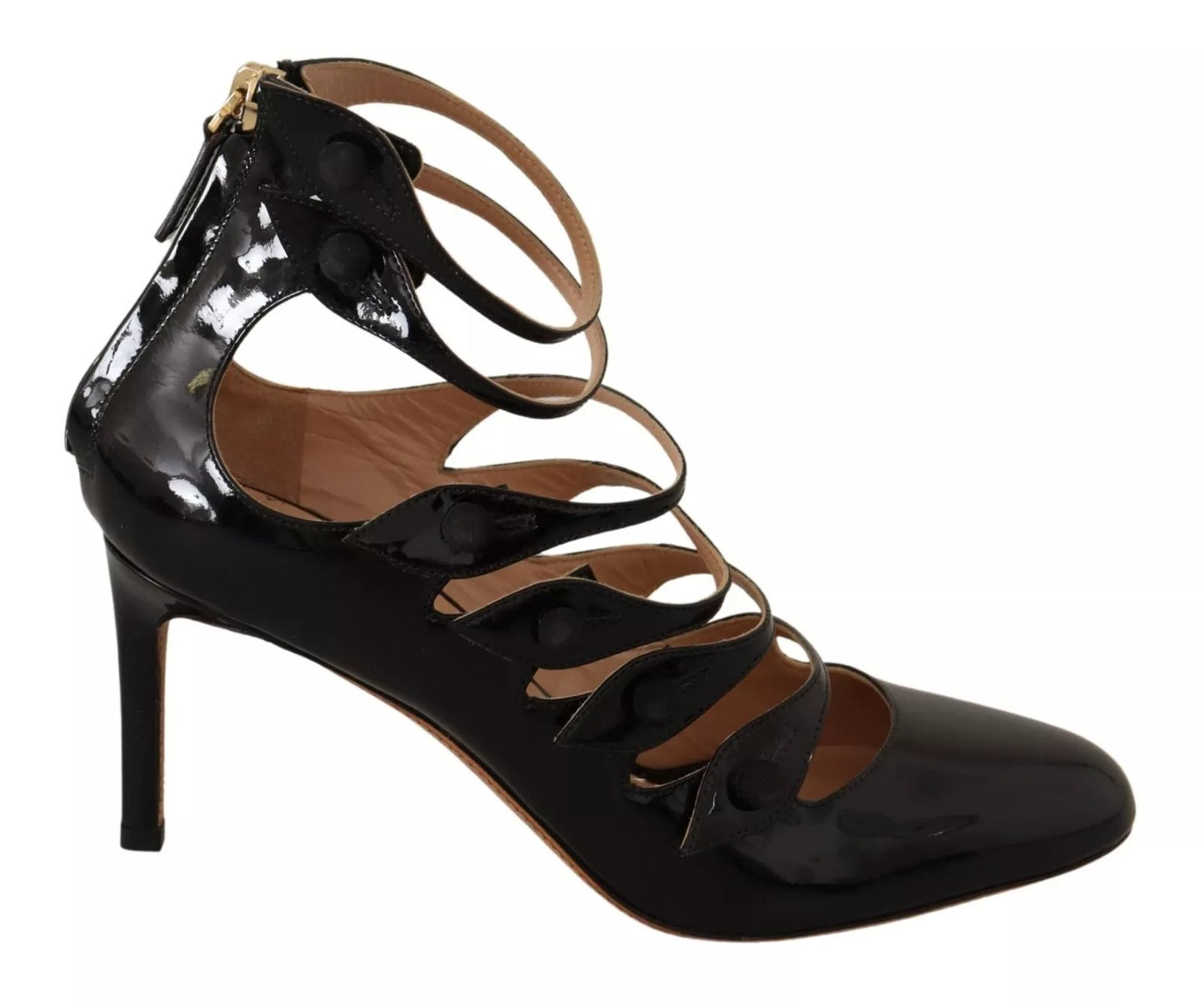 Valentino – Schwarze Pumps aus Leder mit mehreren Riemen und mittelhohem Absatz