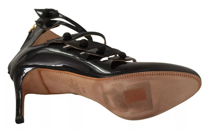 Valentino – Schwarze Pumps aus Leder mit mehreren Riemen und mittelhohem Absatz