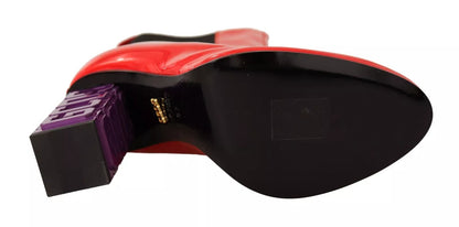 GCDS Stiefeletten aus rotem Leder und schwarzem Stoff mit Logoabsatz