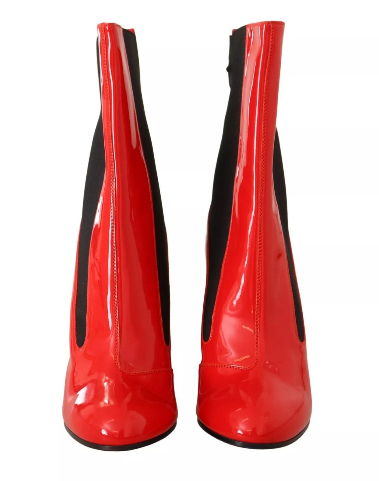 GCDS Stiefeletten aus rotem Leder und schwarzem Stoff mit Logoabsatz