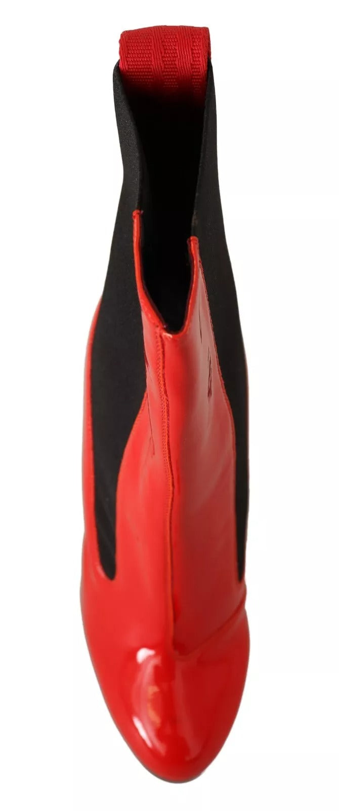 GCDS Stiefeletten aus rotem Leder und schwarzem Stoff mit Logoabsatz