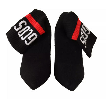 GCDS – Schwarze Wildleder-Stiefeletten mit Logo und Blockabsatz