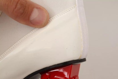 GCDS Stiefeletten aus weißem Leder und rotem Logo-Absatz