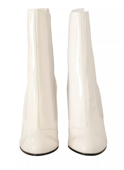 GCDS Stiefeletten aus weißem Leder und rotem Logo-Absatz