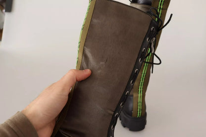 Gaelle Schwarz-Grün Hohe Kampfstiefel Schnürstiefel Militärschuhe