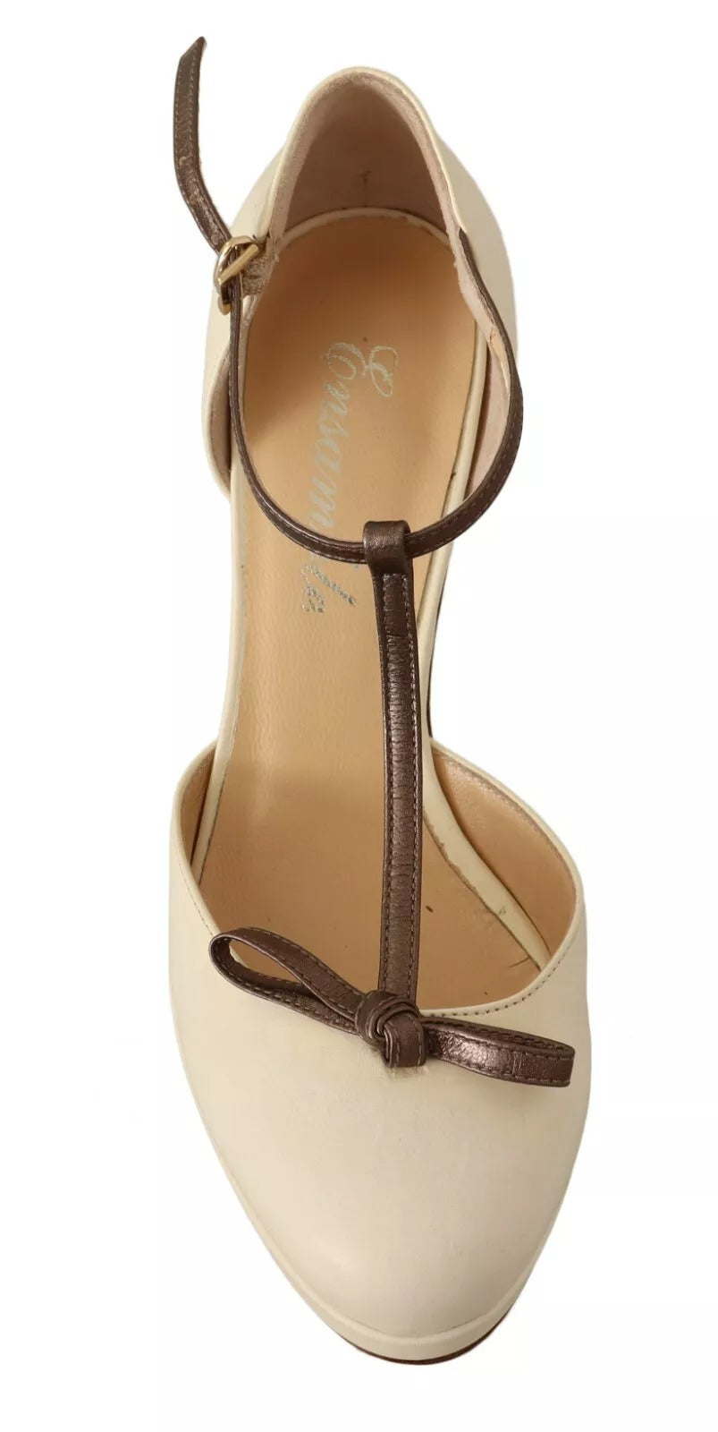 SERGIO LEVANTESI Off White Leather T-Strap Heels Sandals Shoes