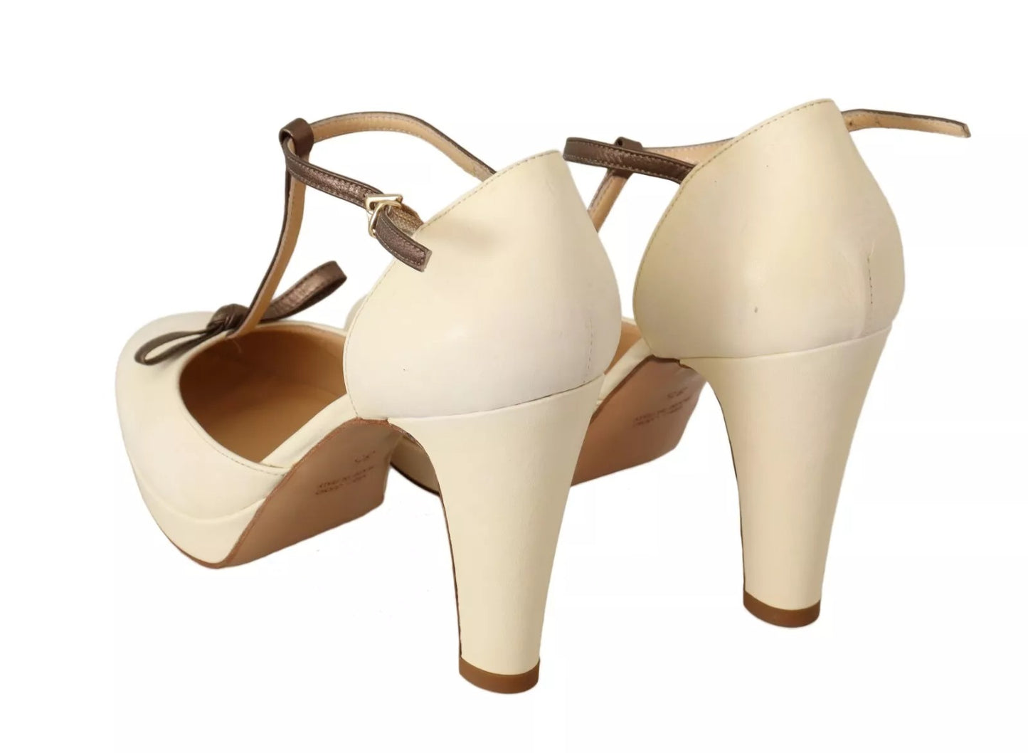 SERGIO LEVANTESI Off White Leather T-Strap Heels Sandals Shoes