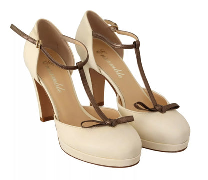 SERGIO LEVANTESI Off White Leather T-Strap Heels Sandals Shoes