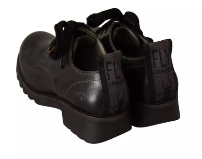 FLY LONDON Damen Oxford-Schuhe mit Schnürung, niedriges Leder, Schwarz