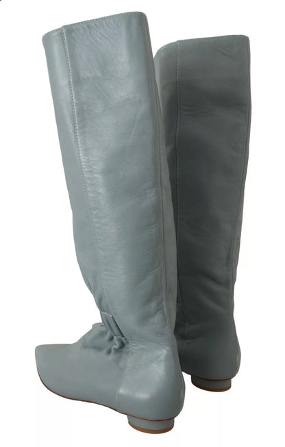 Valentino Blaue elastische Leder-Flats zum Überziehen, kniehohe Stiefel