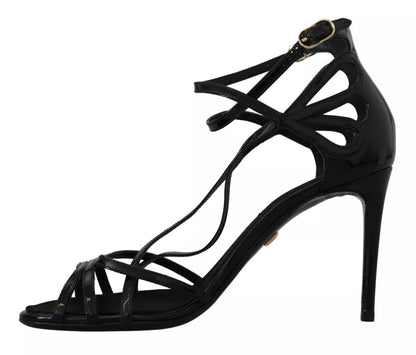 Dolce & Gabbana Black Leather Stiletto Heels Sandals Shoes