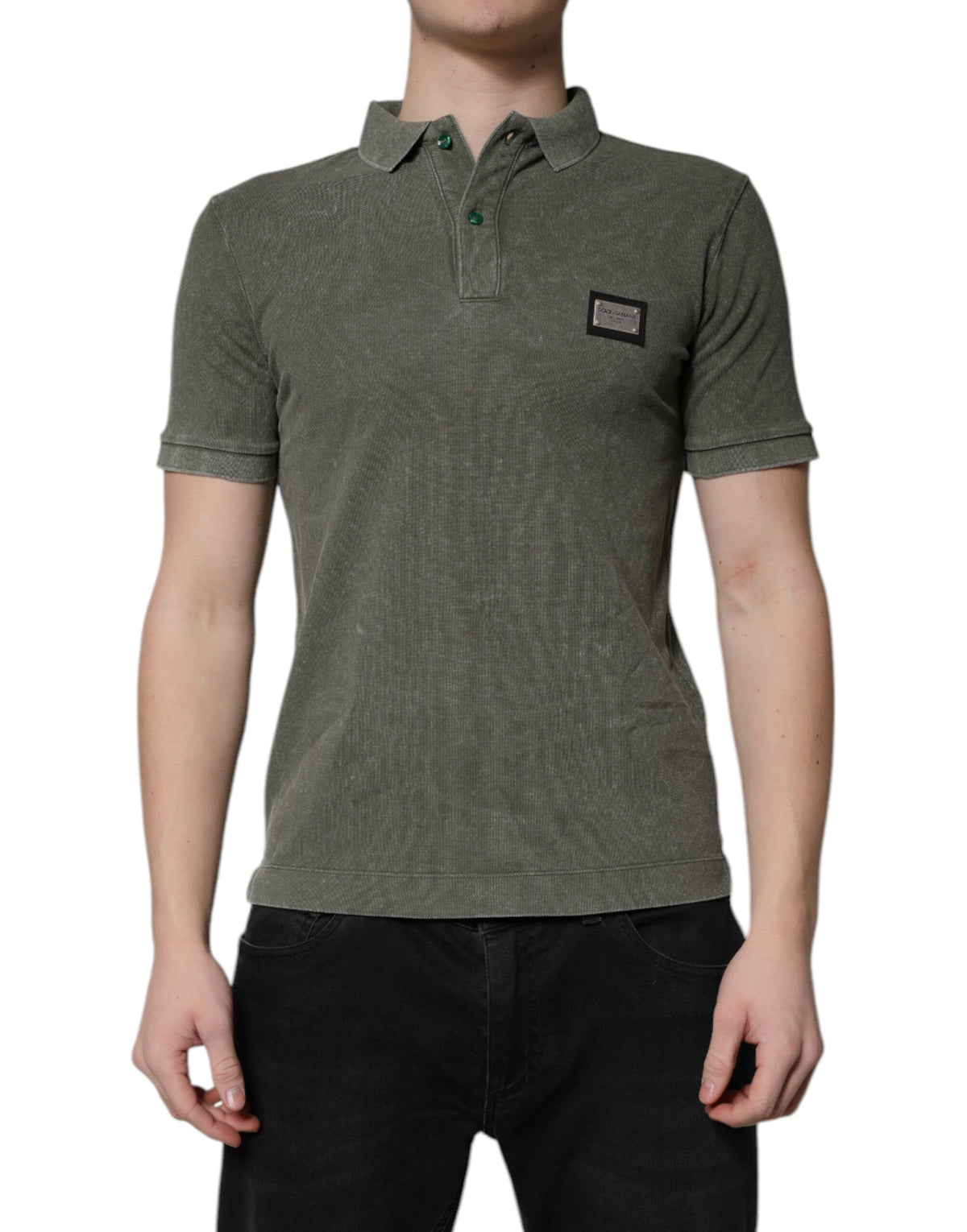 Dolce &amp; Gabbana – Poloshirt aus Baumwolle mit Logo-Plakette in Armeegrün