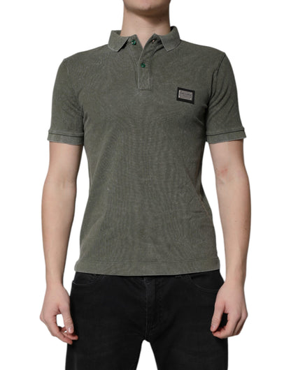 Dolce &amp; Gabbana – Poloshirt aus Baumwolle mit Logo-Plakette in Armeegrün