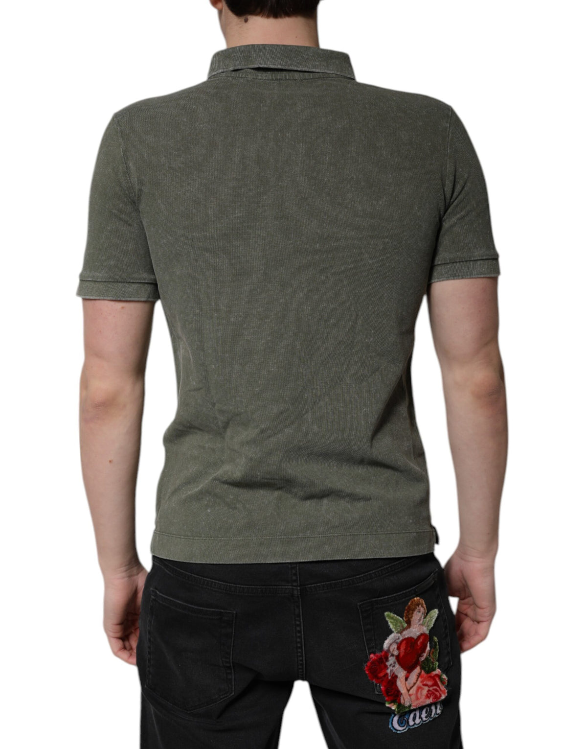 Dolce &amp; Gabbana – Poloshirt aus Baumwolle mit Logo-Plakette in Armeegrün