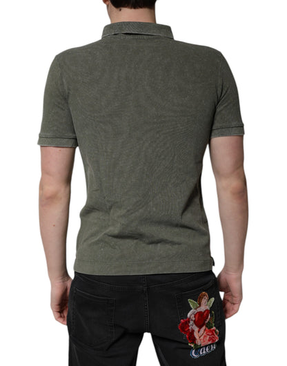 Dolce &amp; Gabbana – Poloshirt aus Baumwolle mit Logo-Plakette in Armeegrün