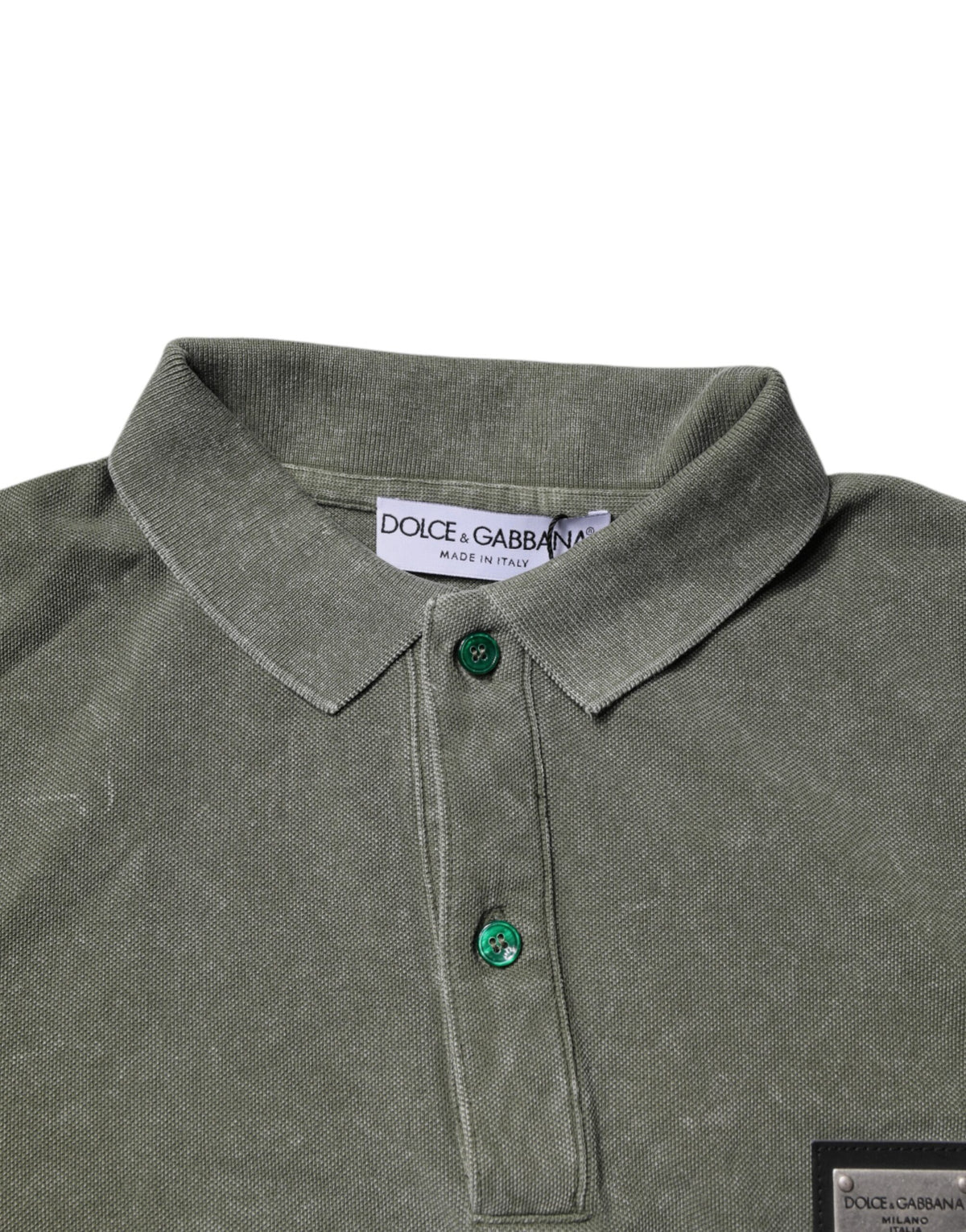 Dolce &amp; Gabbana – Poloshirt aus Baumwolle mit Logo-Plakette in Armeegrün