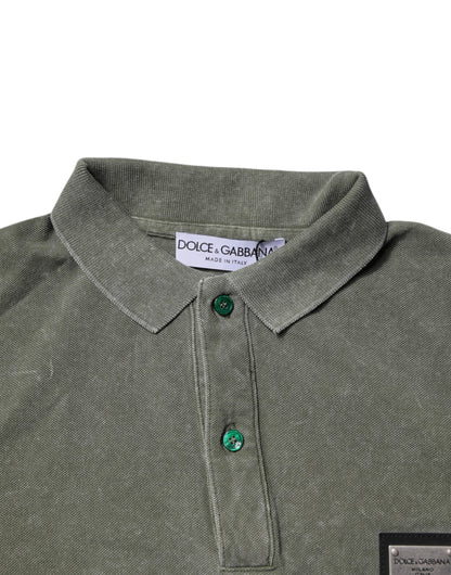 Dolce &amp; Gabbana – Poloshirt aus Baumwolle mit Logo-Plakette in Armeegrün