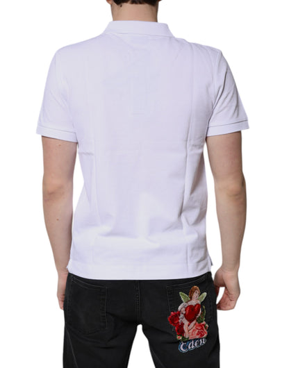 Dolce &amp; Gabbana – Weißes Poloshirt aus Baumwolle mit Kronenkragen für Herren