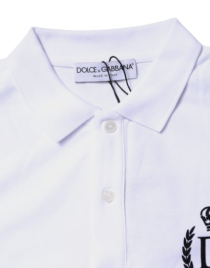 Dolce &amp; Gabbana – Weißes Poloshirt aus Baumwolle mit Kronenkragen für Herren