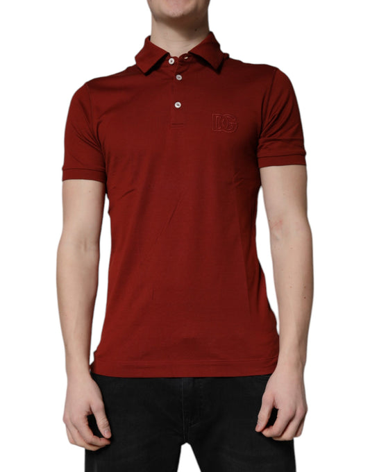 Dolce &amp; Gabbana – Rotes Polo-T-Shirt aus Baumwolle mit DG-Logo und Kragen für Herren