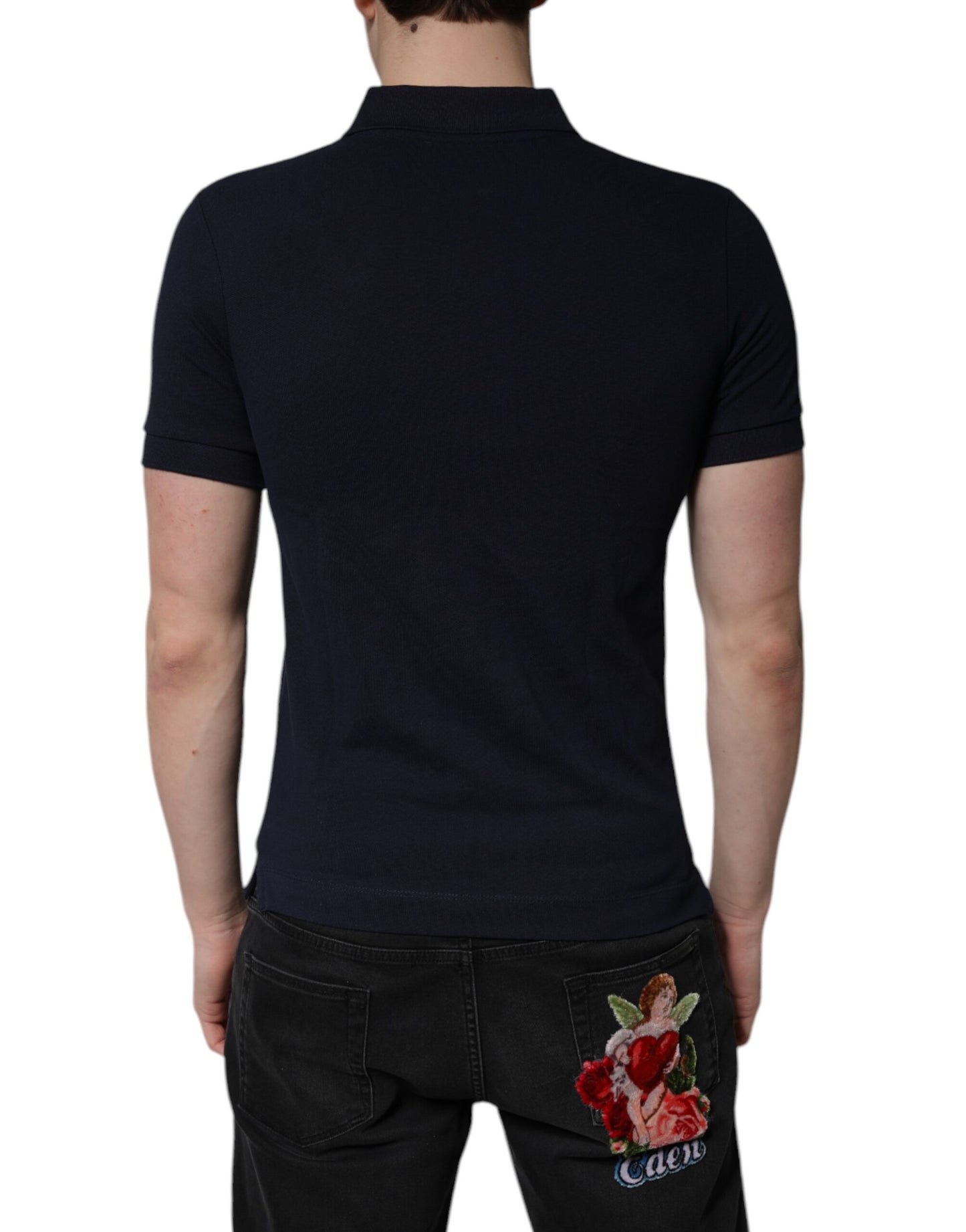 Dolce &amp; Gabbana – Dunkelblaues Poloshirt aus Baumwolle mit Kronenkragen