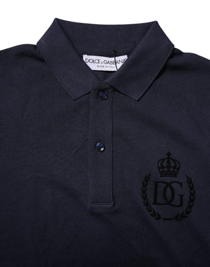 Dolce &amp; Gabbana – Dunkelblaues Poloshirt aus Baumwolle mit Kronenkragen