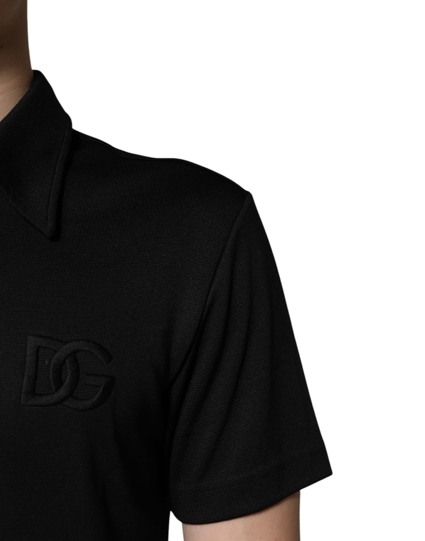 Dolce &amp; Gabbana – Schwarzes Poloshirt aus Polyester mit DG-Logo und Kragen