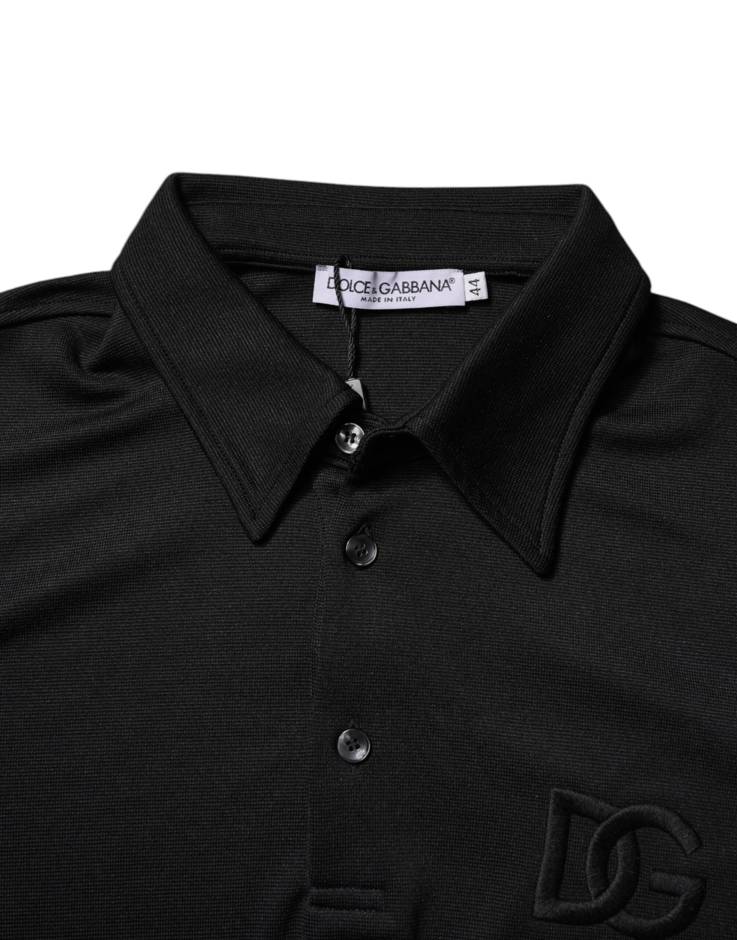 Dolce &amp; Gabbana – Schwarzes Poloshirt aus Polyester mit DG-Logo und Kragen