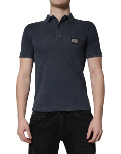 Dolce &amp; Gabbana Dunkelblaues Poloshirt aus Baumwolle mit Logo-Plakette für Herren