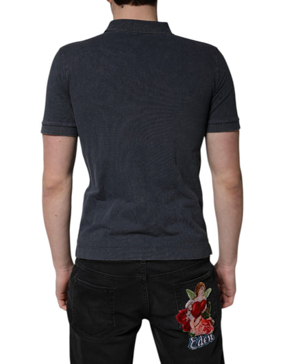 Dolce &amp; Gabbana Dunkelblaues Poloshirt aus Baumwolle mit Logo-Plakette für Herren