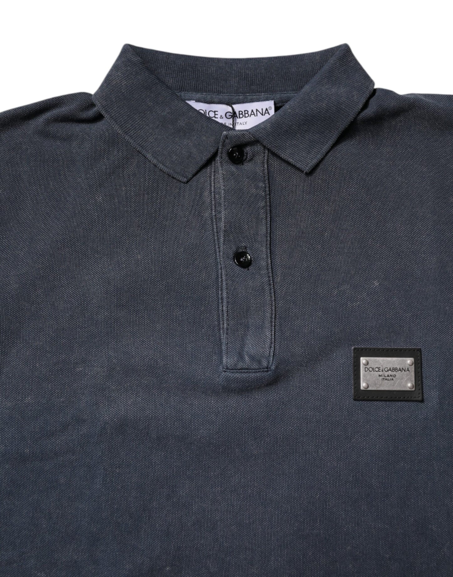 Dolce &amp; Gabbana Dunkelblaues Poloshirt aus Baumwolle mit Logo-Plakette für Herren